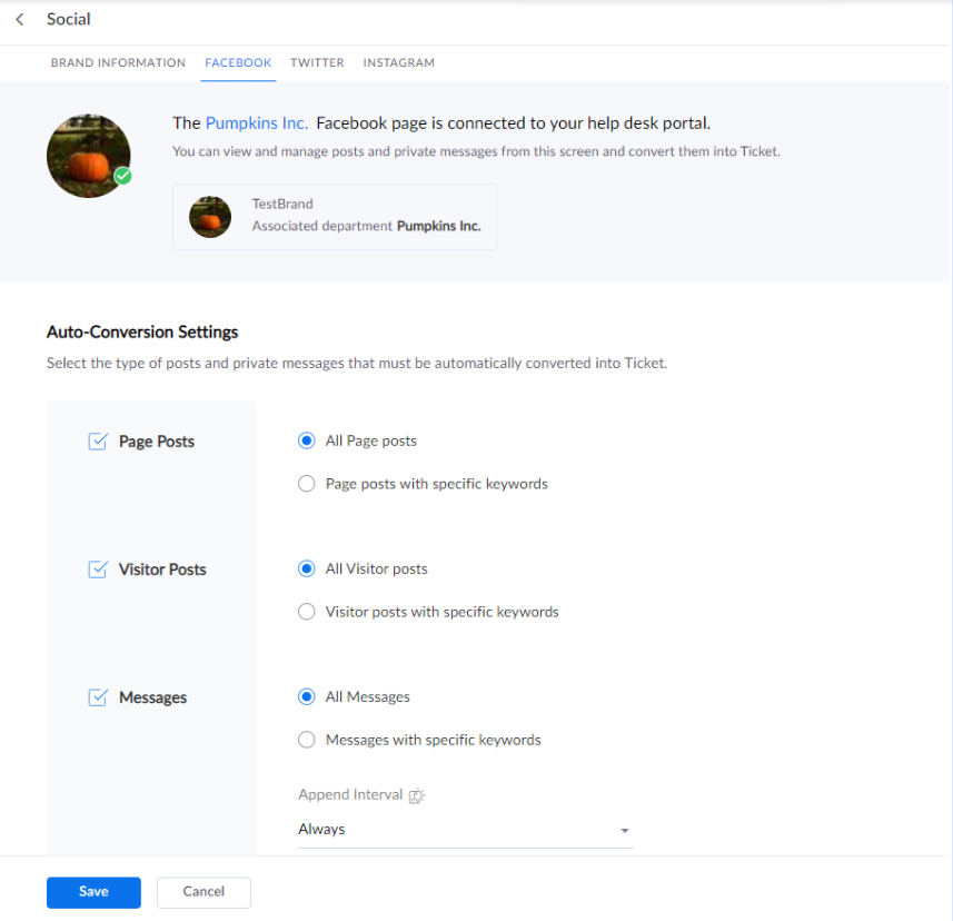Zoho Desk - Facebook-pagina succesvol verbonden