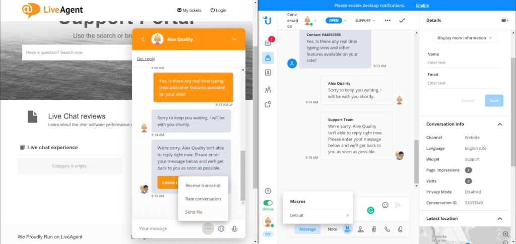 Gebruiksvriendelijke live chat - realtime typeweergave testen
