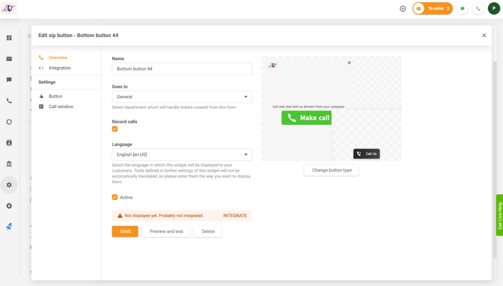 LiveAgent - SIP-knop bewerken