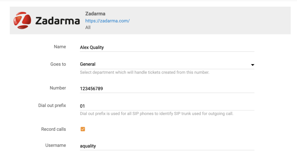 LiveAgent - Zadarma VOIP-provider